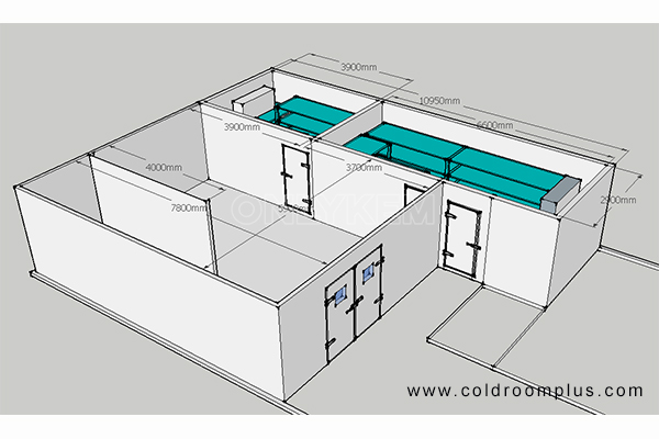 Food processing room and walk-in cooler and freezer